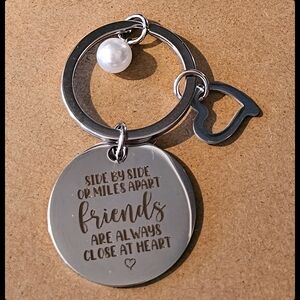 Silver Tone Friendship Keychain with Faux Pearl  and Heart Charm New in Box